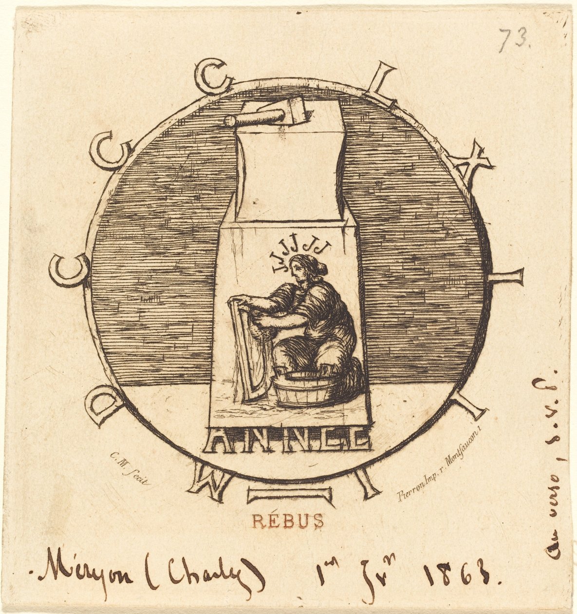 Rebus: „Tu leży starożytna wendeta” (Rebus: „Tu leży starożytna wendeta”) autorstwa Charles Meryon
