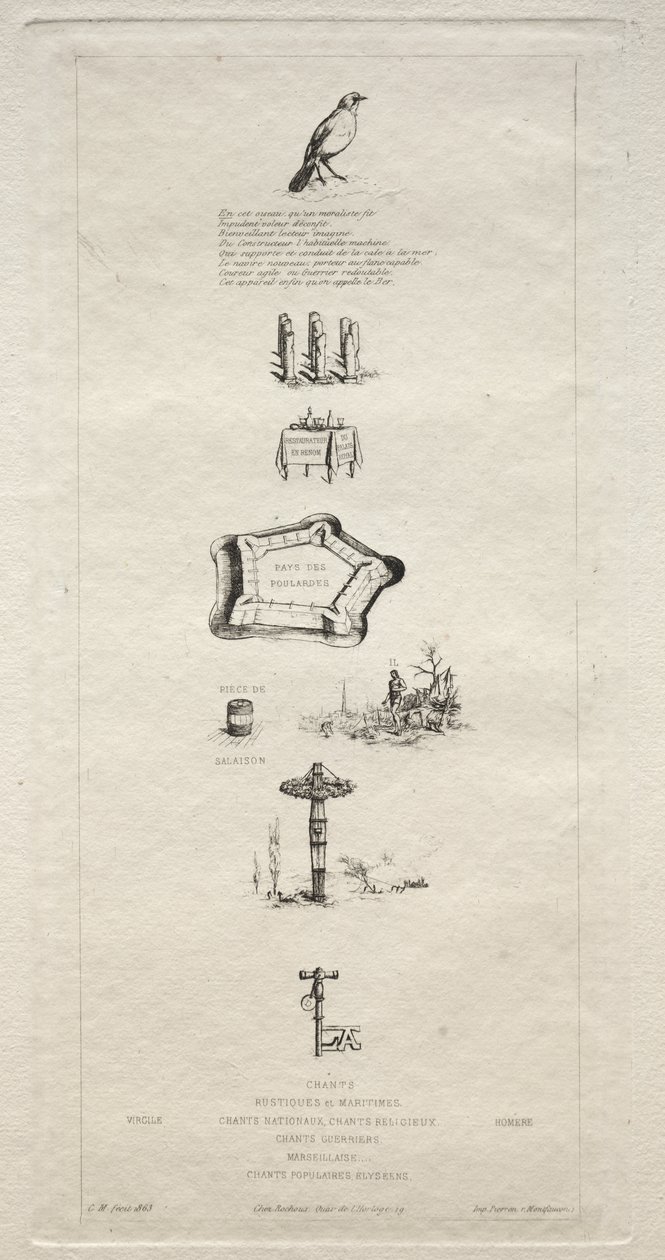 Rebus: Beranger nie był zbyt silny, ponieważ nigdy nie miał klucza do pól, 1863. autorstwa Charles Meryon