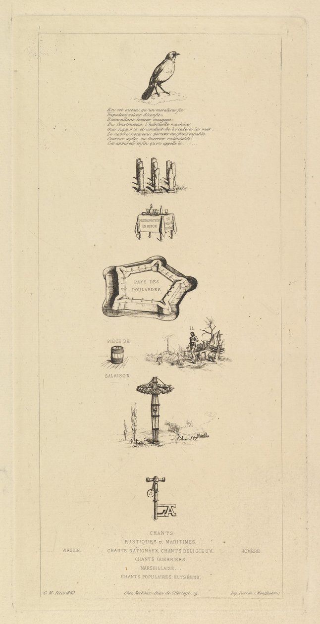 Rebus: Béranger nie był zbyt silny, ponieważ nigdy nie miał klucza do pól, 1863. autorstwa Charles Meryon