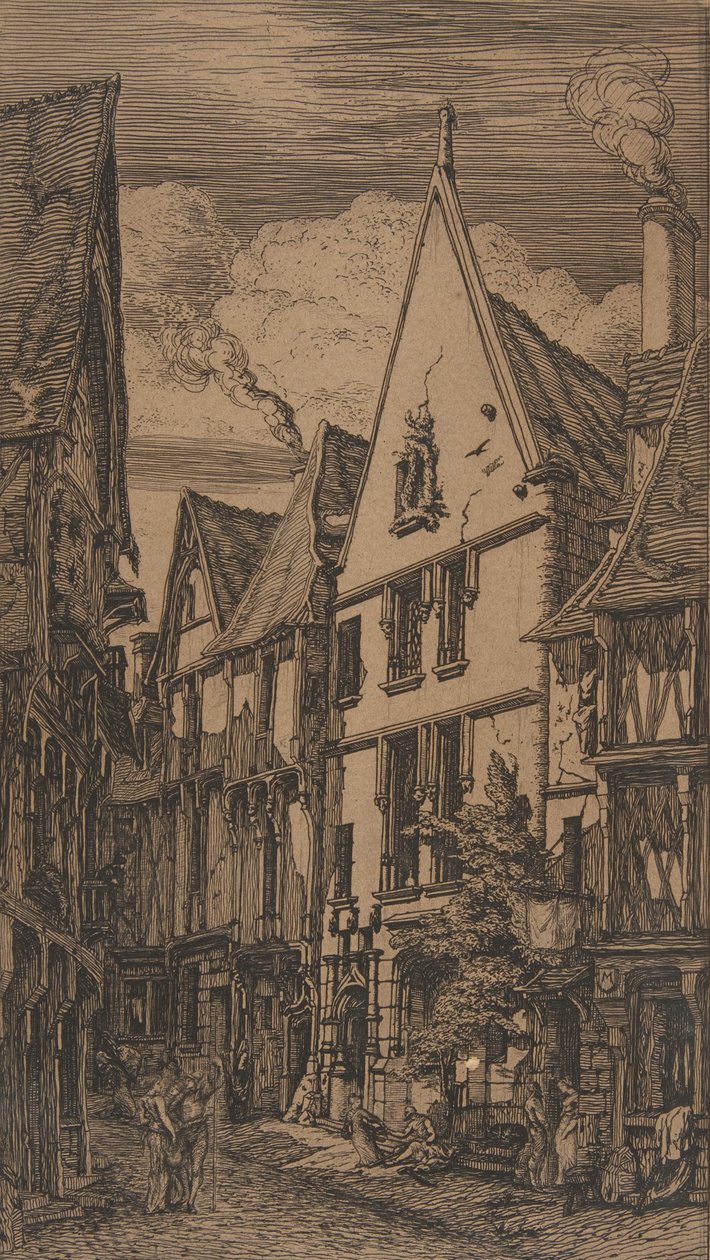 Rue des Toiles, Bourges, 1853. autorstwa Charles Meryon