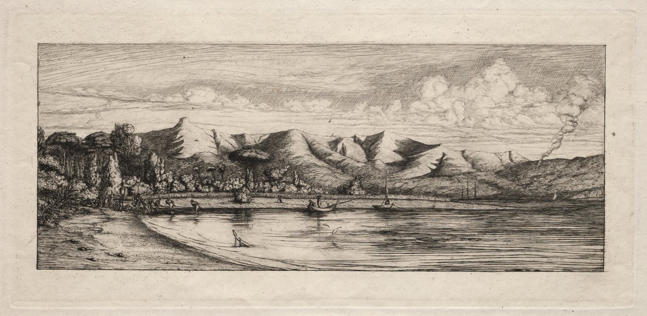Łowienie Seine przy Charcoal Burners Point, Akaroa, 1865. autorstwa Charles Meryon