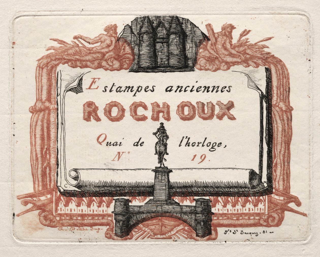 Karta adresowa Rochoux, drukarza, c. 1856. autorstwa Charles Meryon