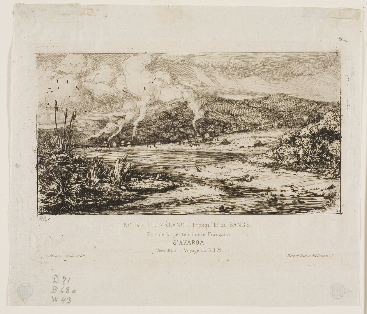 Mała francuska kolonia w Akaroa, 1845 autorstwa Charles Meryon