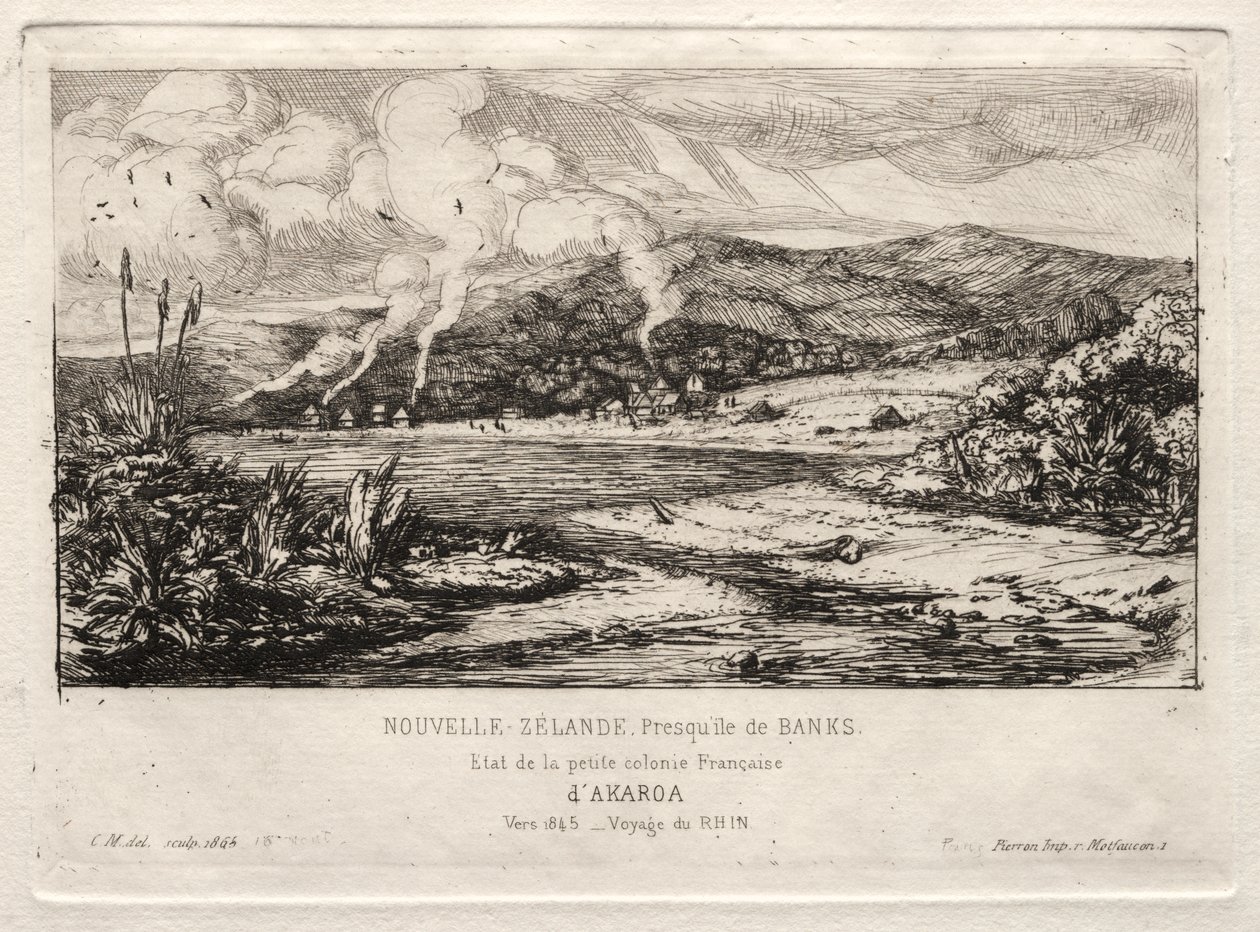 Mała francuska kolonia w Akaroa, 1845 autorstwa Charles Meryon