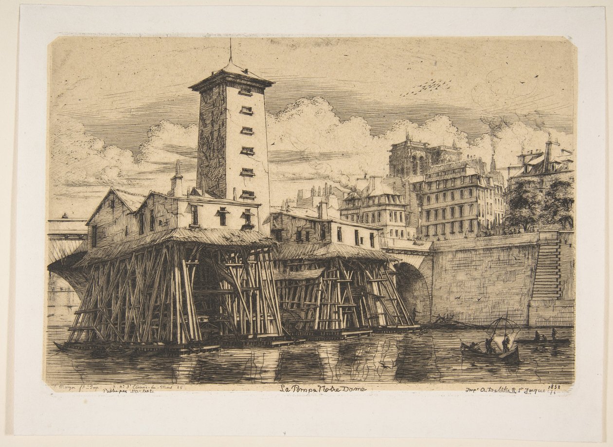 Pompa Notre-Dame w Paryżu, z „Akwafort paryskich” autorstwa Charles Meryon