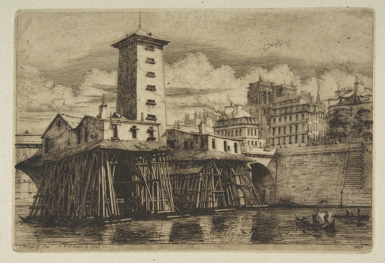 Pompa Notre-Dame, z „Akwafort Paryża” autorstwa Charles Meryon