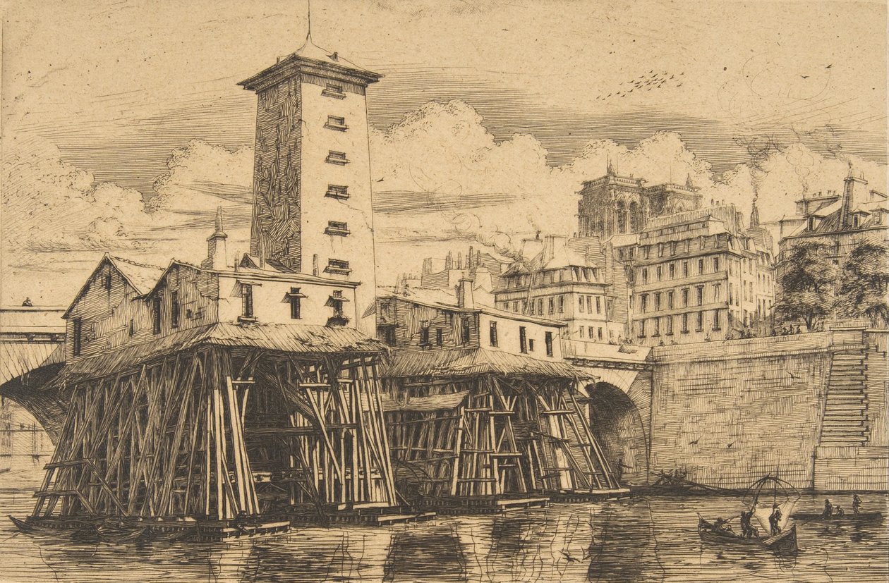 Pompa Notre-Dame, Paryż, 1852. autorstwa Charles Meryon