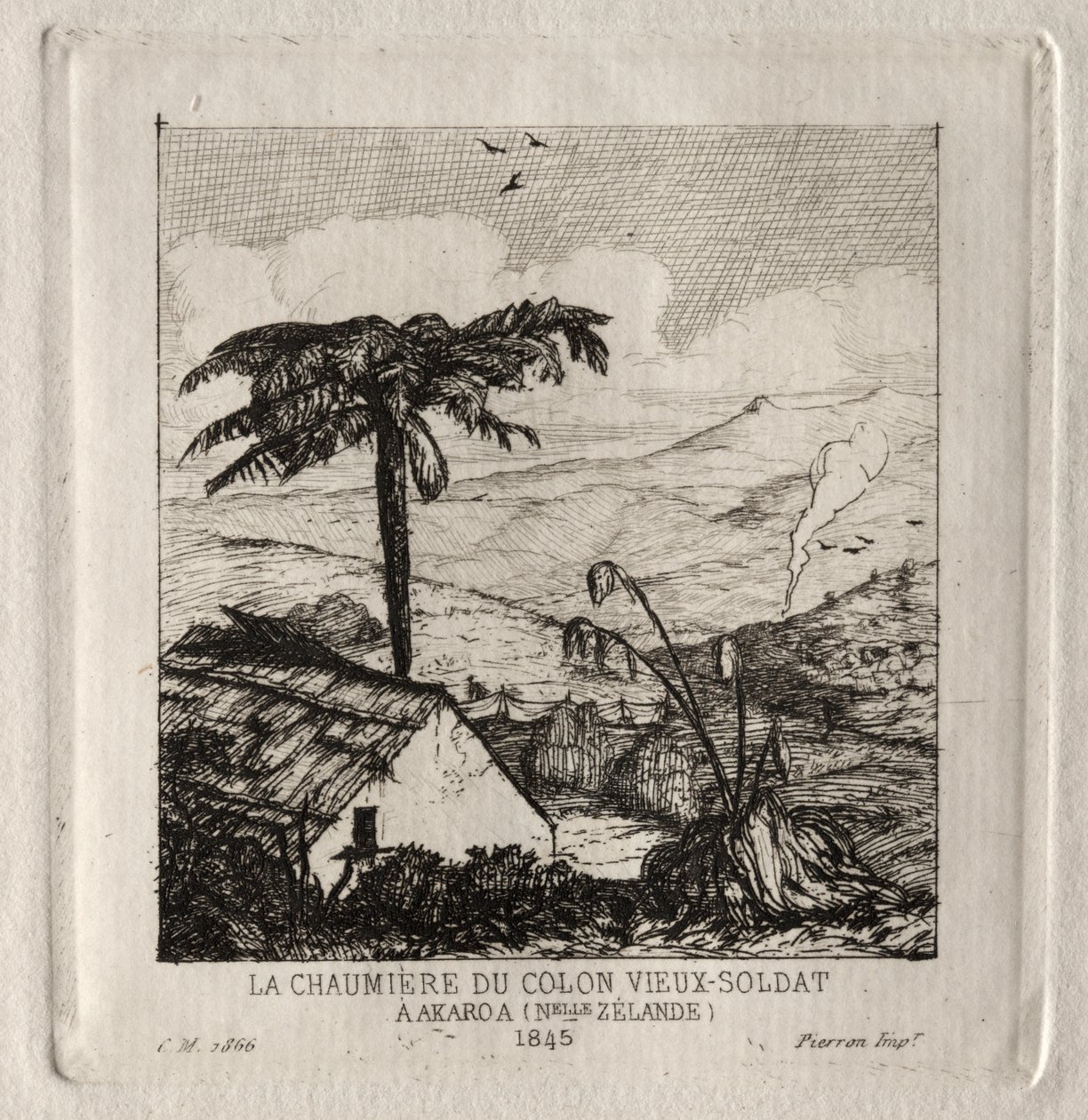 Chata starego żołnierza osadnika w Akaroa, 1845 autorstwa Charles Meryon