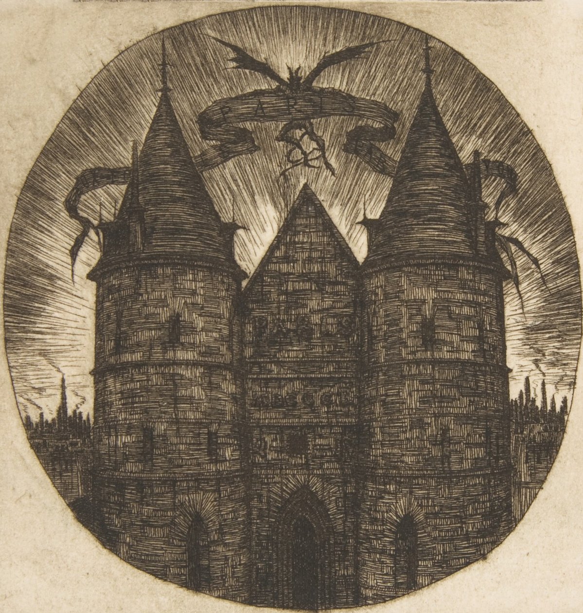 Stara Brama Pałacu Sprawiedliwości, Paryż, 1854. autorstwa Charles Meryon