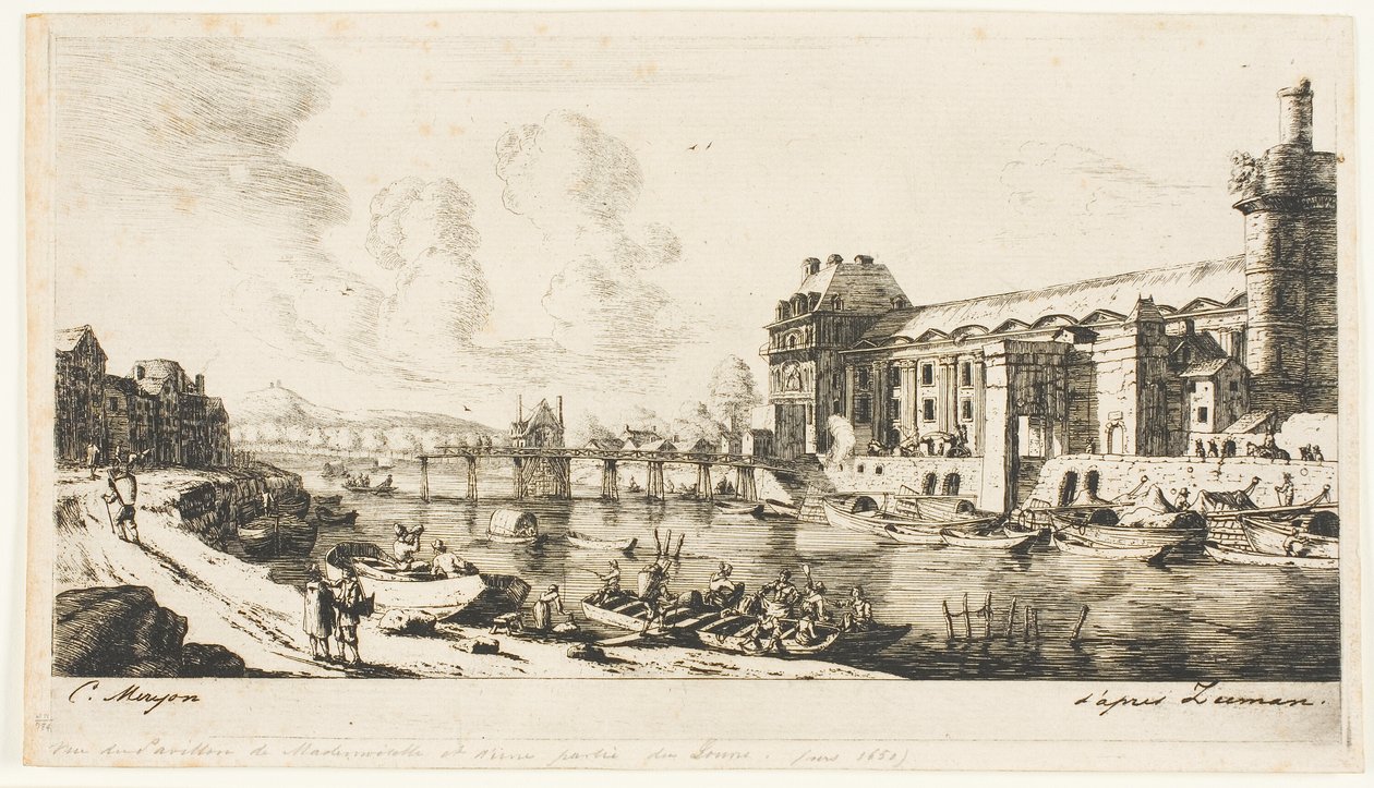 Pavillon de Mademoiselle i część Luwru autorstwa Charles Meryon
