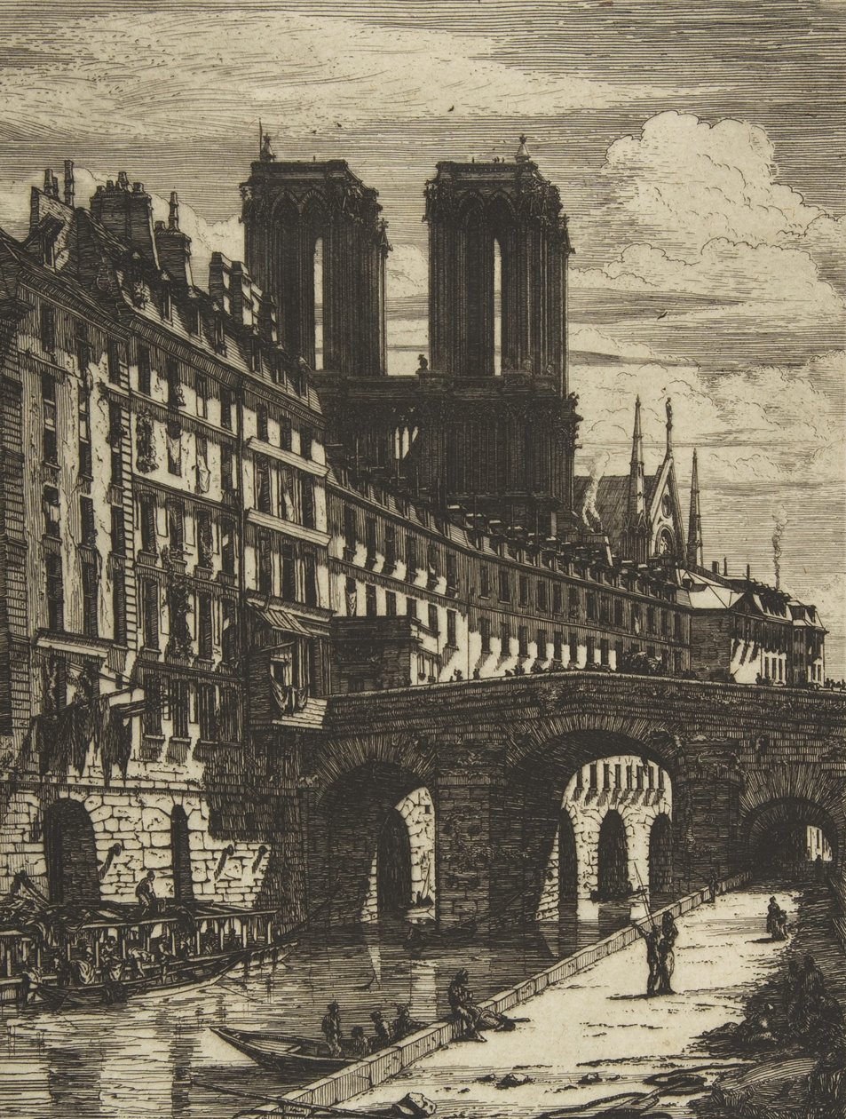 Petit Pont, Paryż, 1850 i później. autorstwa Charles Meryon