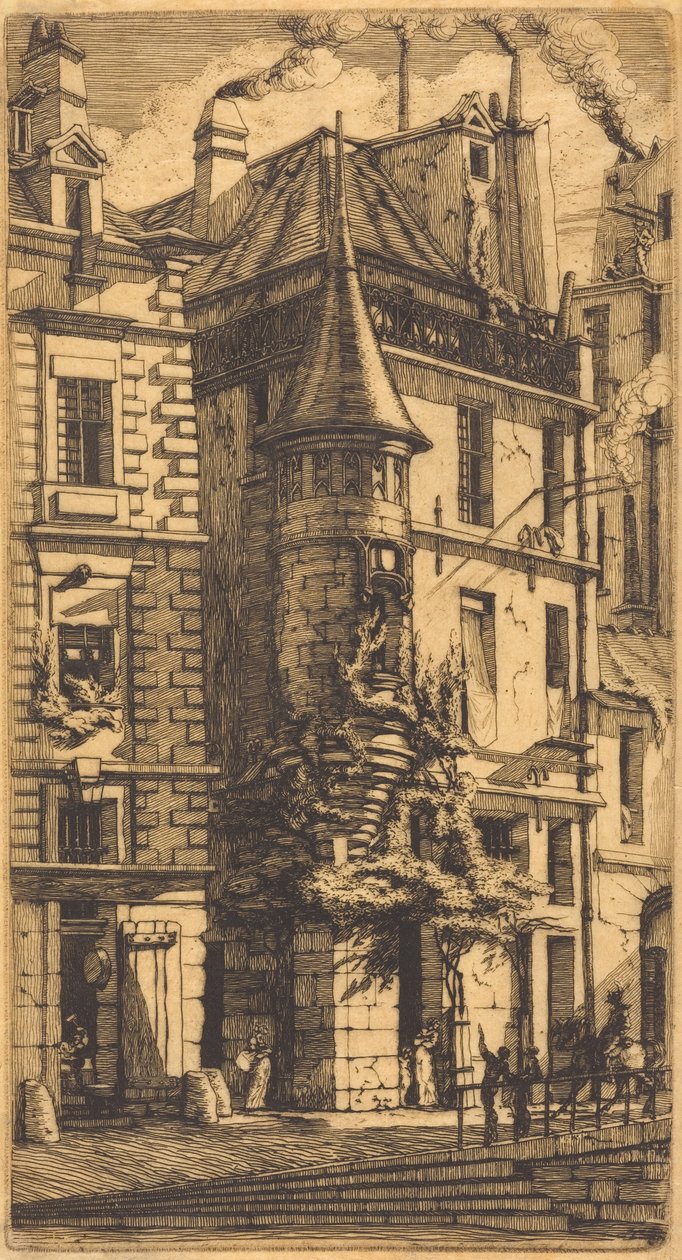 Wieżyczka przy Rue de la Tixéranderie w Paryżu (dom z wieżyczką, ulica Tkaczy, Paryż) autorstwa Charles Meryon