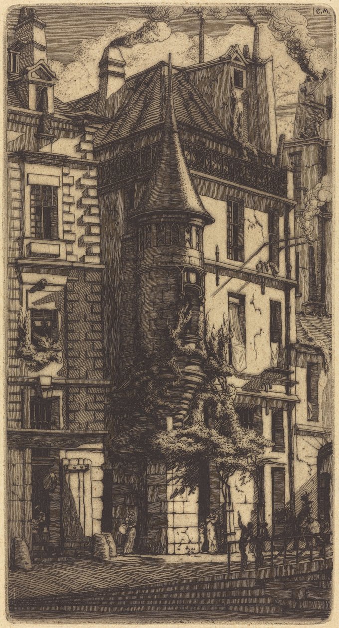 Wieżyczka przy Rue de la Tixéranderie, Paryż (Dom z Wieżyczką, Ulica Tkaczy, Paryż) autorstwa Charles Meryon