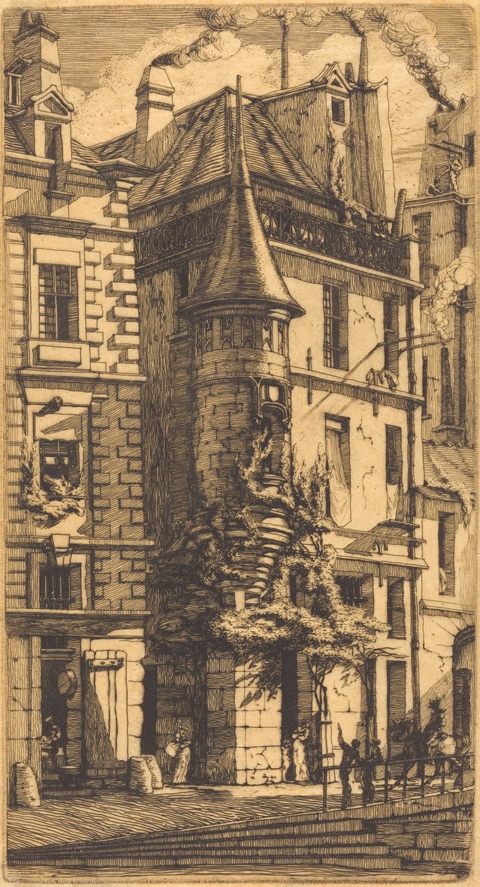 Wieżyczka przy Rue de la Tixéranderie, Paryż (Dom z Wieżyczką, Ulica Tkaczy, Paryż) autorstwa Charles Meryon