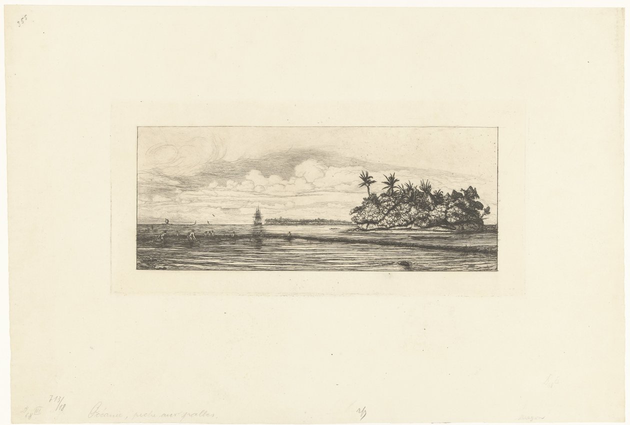 Rybacy na Wyspach Wallis na Oceanie Spokojnym Oceanie: Ilots a Uvea (Valais) peche aux palmes autorstwa Charles Meryon