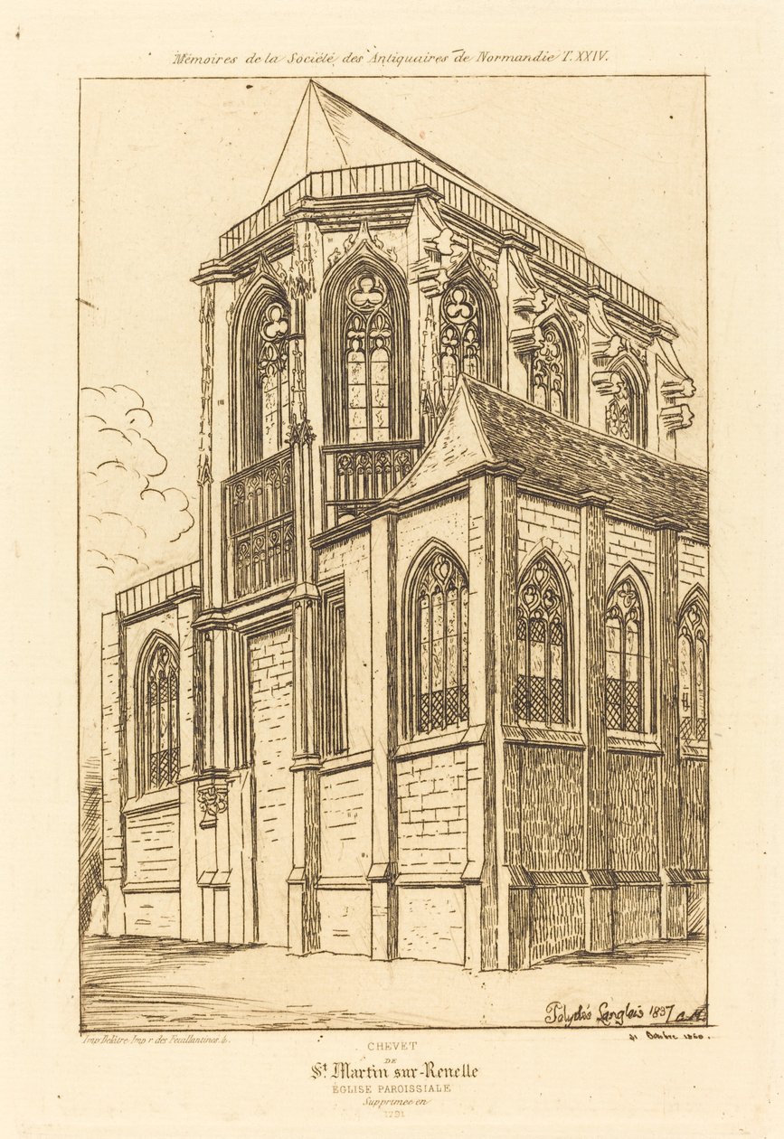 Chevet de St. Martin-sur-Renelle (Apsyda kościoła St. Martin-sur-Renelle) autorstwa Charles Meryon after Polycles Langlois