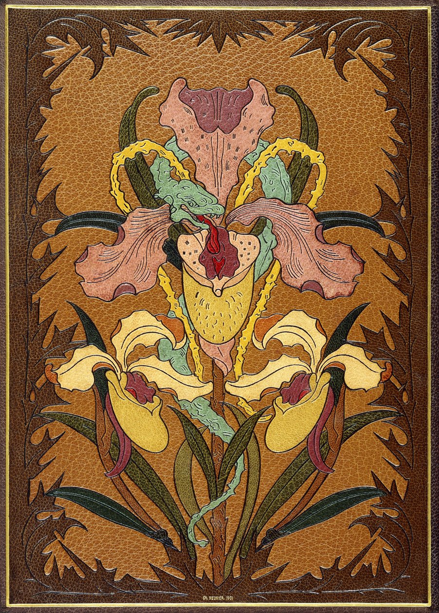 Doublure z „Les Fleurs du Mal” Charlesa Baudelaire, przedstawiającego węża owiniętego wokół tęczówki autorstwa Charles Meunier