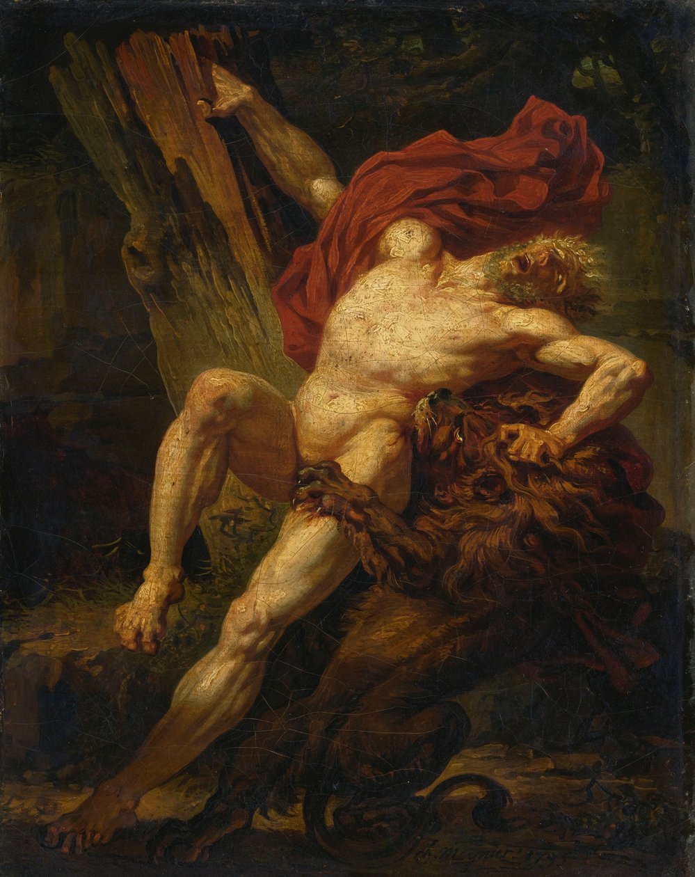 Milo z Croton zaatakowany przez lwa autorstwa Charles Meynier
