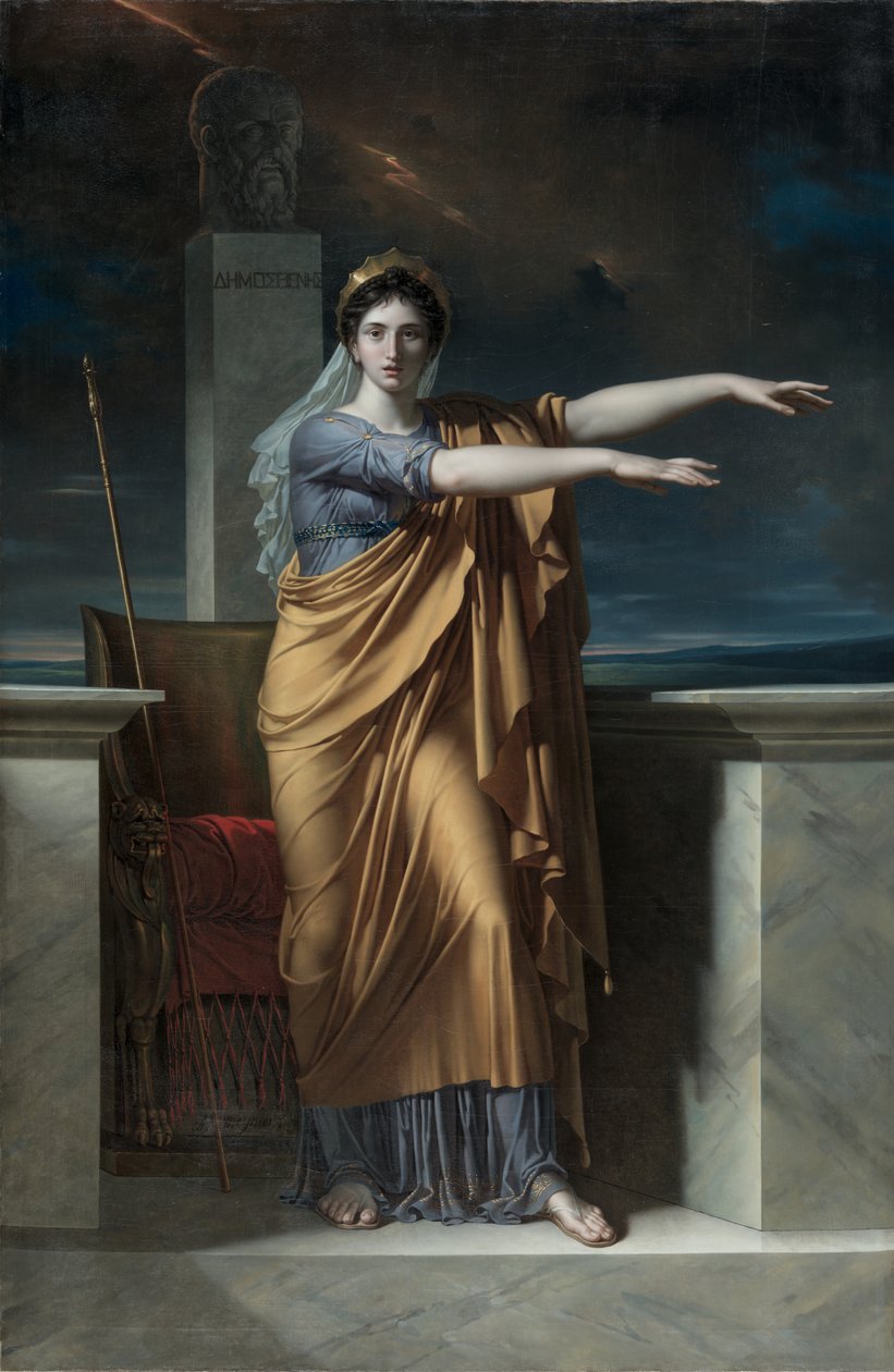polihymnia, muza elokwencji; Erato, muza poezji lirycznej; Apollo, bóg światła, elokwencji, poezji i sztuk pięknych z Uranią, muzą astronomii; Calliope, muza poezji epickiej; Clio, muza historii autorstwa Charles Meynier