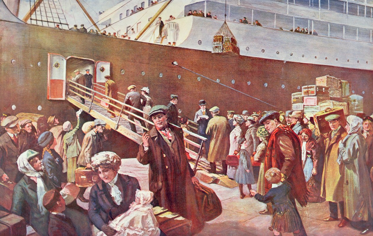 Emigranci zmierzający do Kanady na pokładzie RMS Empress, Liverpool autorstwa Charles Mills Sheldon