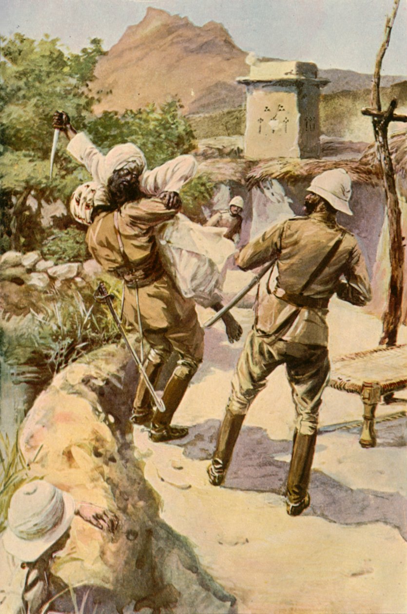 Roberts ocalony przez żołnierza w Bhagwanie, 1901. autorstwa Charles Mills Sheldon