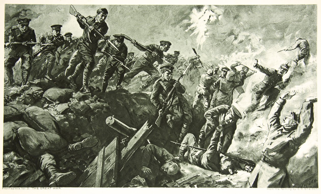 Zdobycie niemieckich okopów w Neuve Chapelle autorstwa Charles Mills Sheldon
