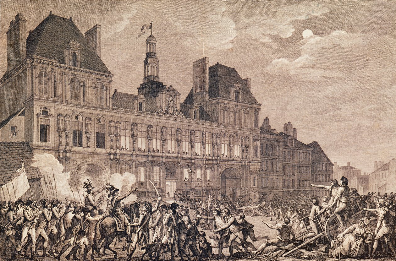Robespierre, Saint-Just, Couthon i Hanriot schronili się w Hotel-de-Ville w Paryżu, 9 Thermidor Rok II (27 lipca 1794) 1800 autorstwa Charles Monnet