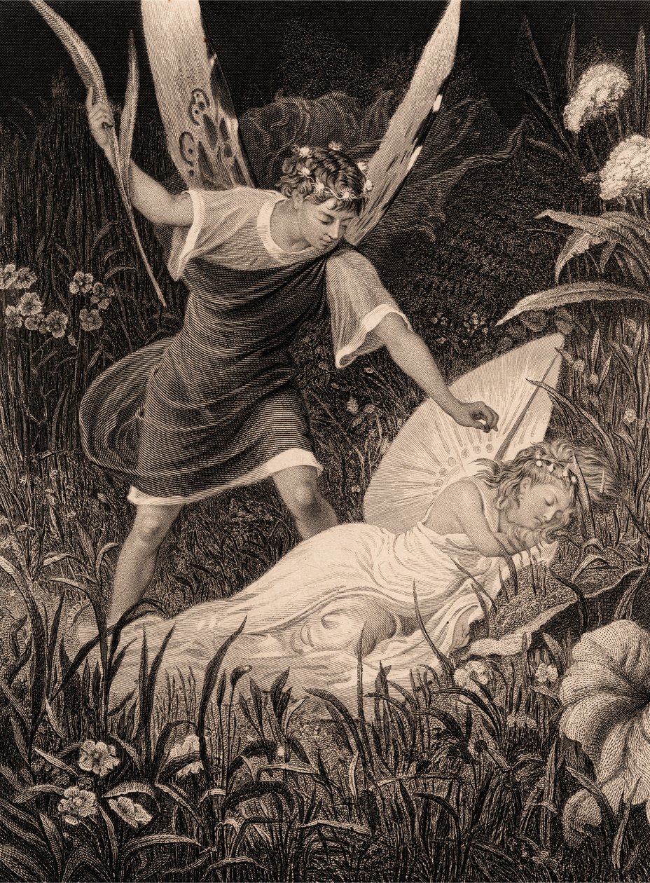 Oberon i Tytania - "Sen nocy letniej", akt II, scena III autorstwa Charles Mottram