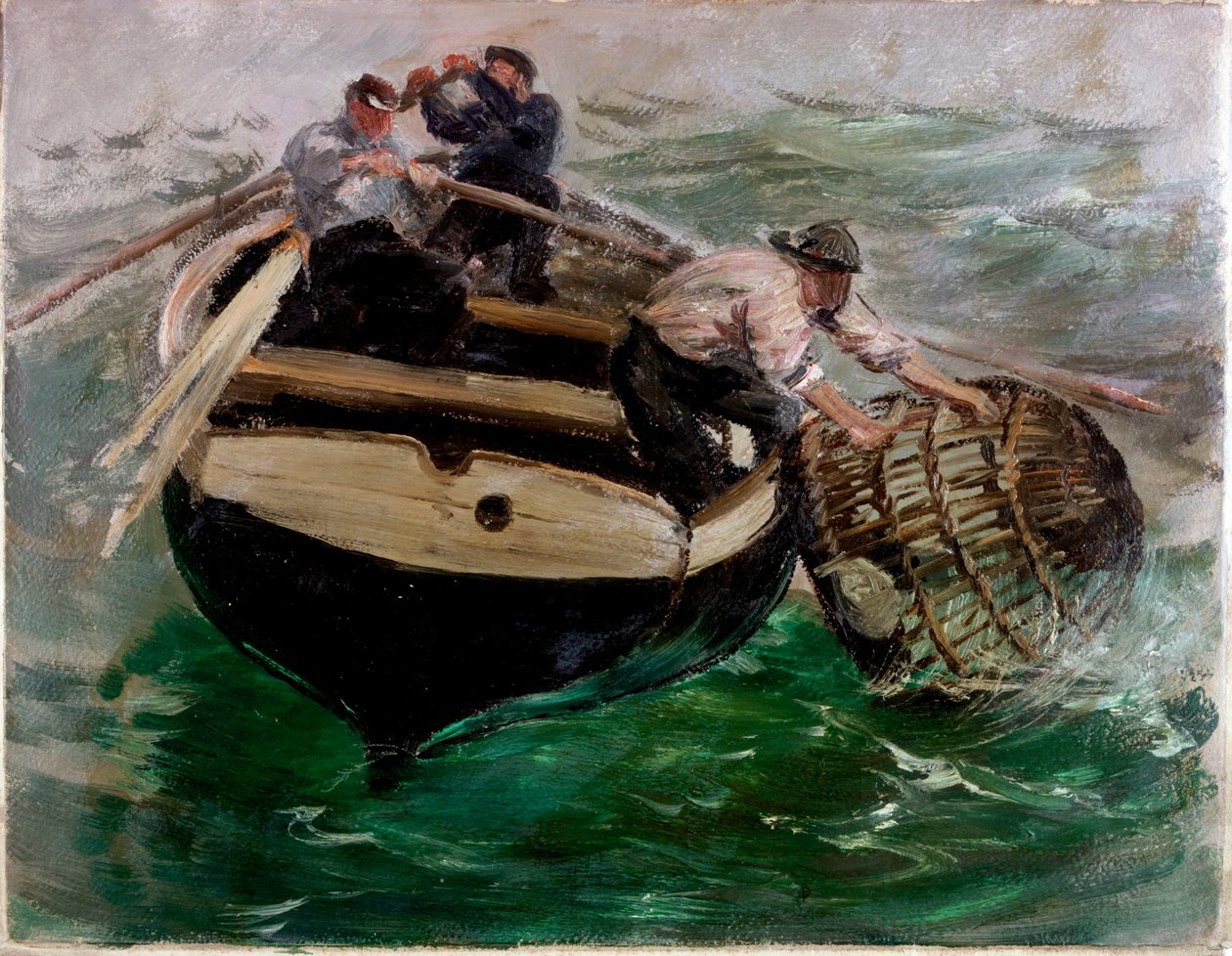 Ciągnięcie w doniczkach z homarami (olej na papierze) autorstwa Charles Napier Hemy