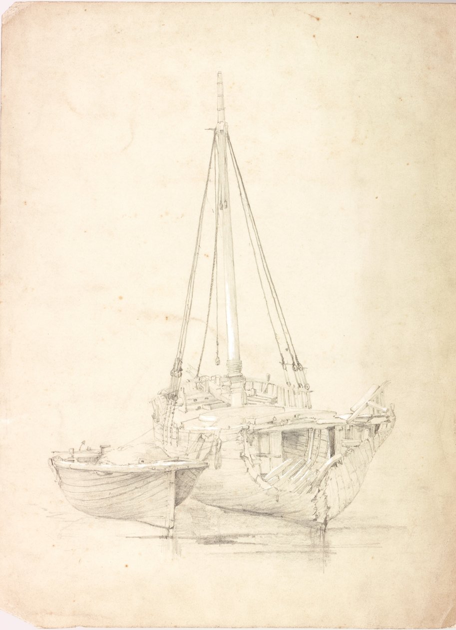 Stara łódź rybacka i ponton (kolor ciała i ołówek na papierze) autorstwa Charles Napier Hemy