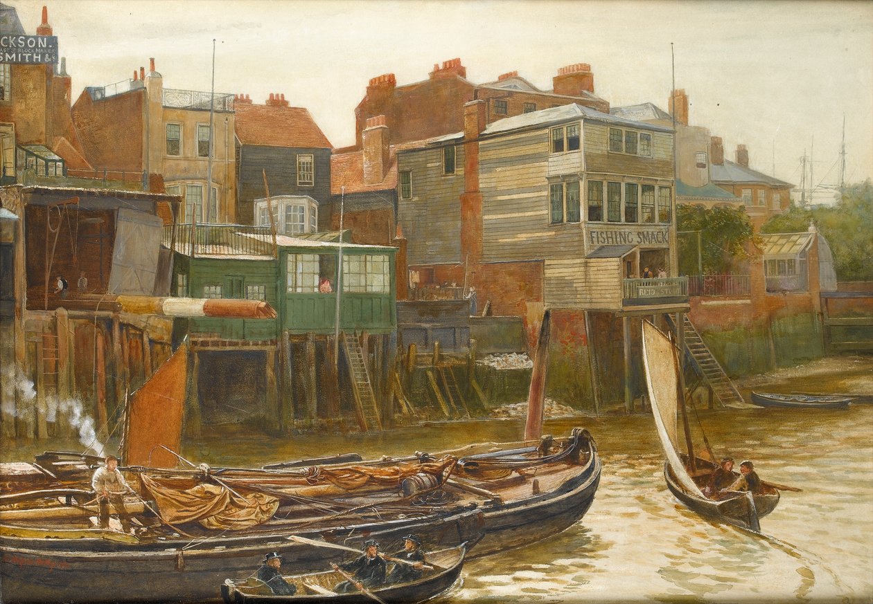 Tamiza w Cold Harbour, Blackwall, 1896 (wc na papierze) autorstwa Charles Napier Hemy