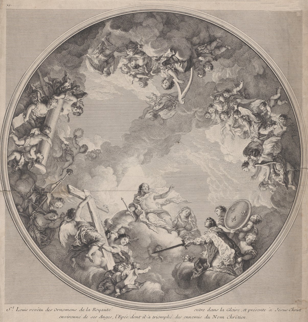 Święty Ludwik przedstawiający swój miecz Chrystusowi, według projektu sufitu, 1755-90. autorstwa Charles Nicolas Cochin