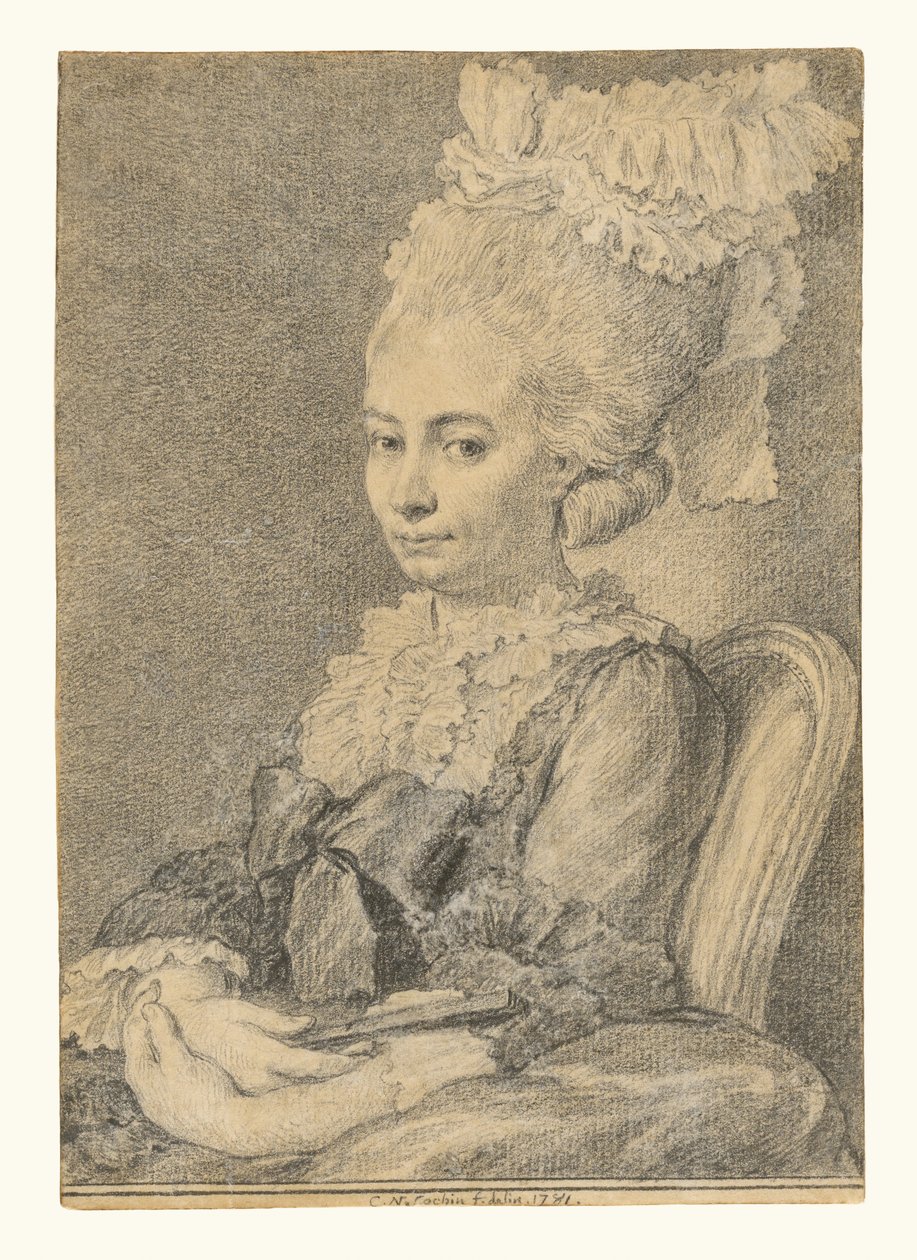 Portret młodej kobiety trzymającej wachlarz autorstwa Charles Nicolas Cochin II