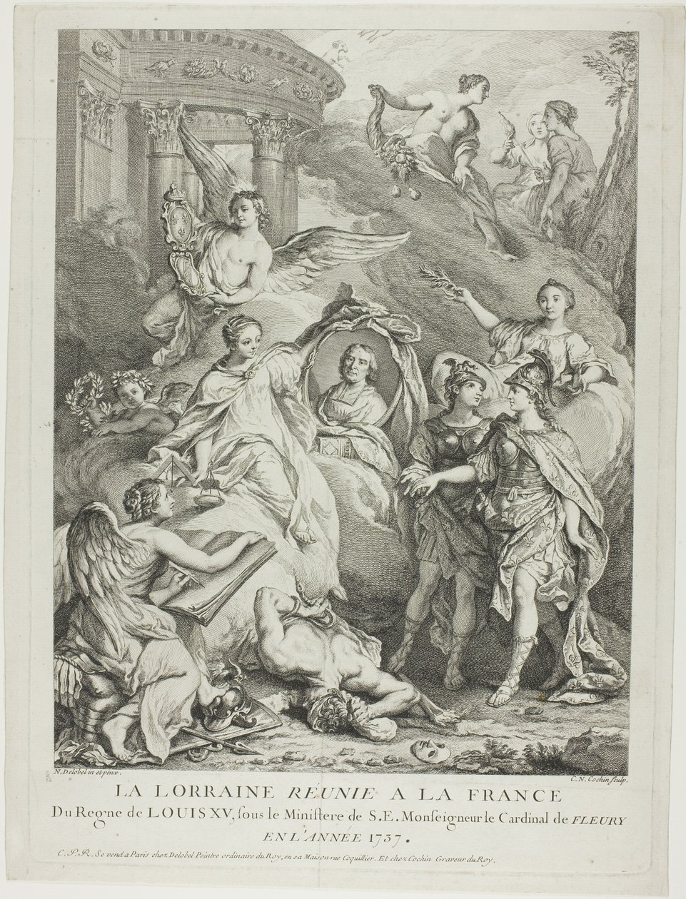 Lotaryngia zjednoczona z Francją (La Lorraine reunie a la France) autorstwa Charles Nicolas Cochin I