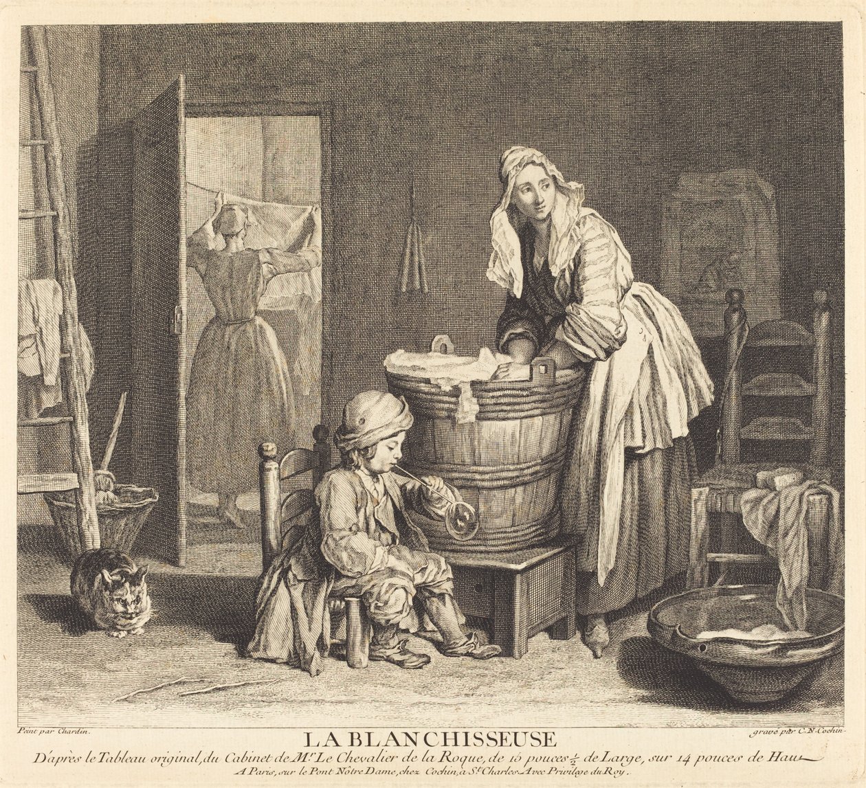 Praczka autorstwa Charles Nicolas Cochin I after Jean Siméon Chardin