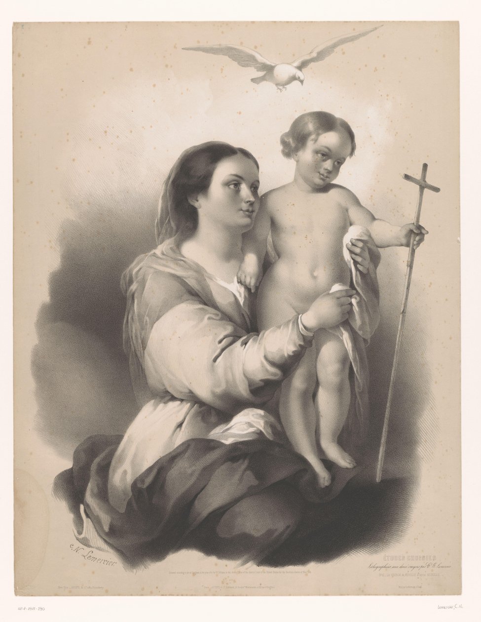 Madonna ze stojącym dzieckiem na kolanach La Vierge de Seville (tytuł na obiekcie) Studia wybranych artystów (tytuł serii) Etiudy choisies (tytuł serii na obiekcie) autorstwa Charles Nicolas Lemercier