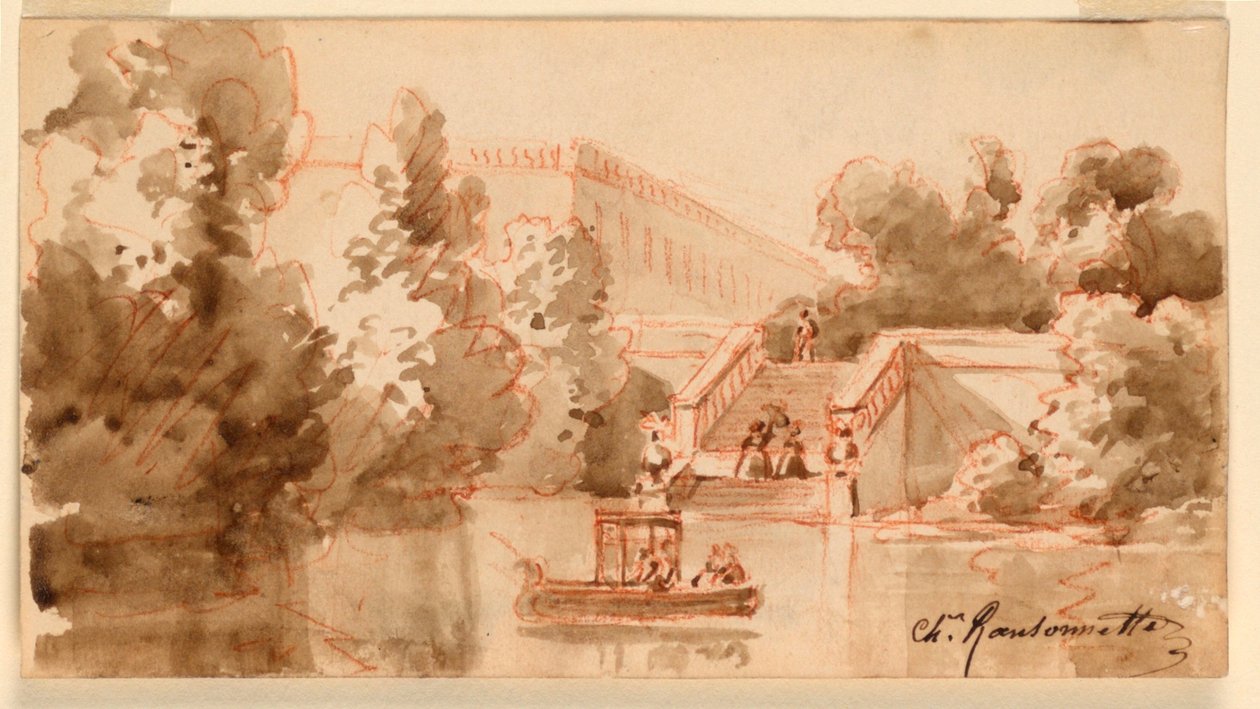 Wyimaginowany widok na zamek Vaux-le-Vicomte autorstwa Charles Nicolas Ransonnette