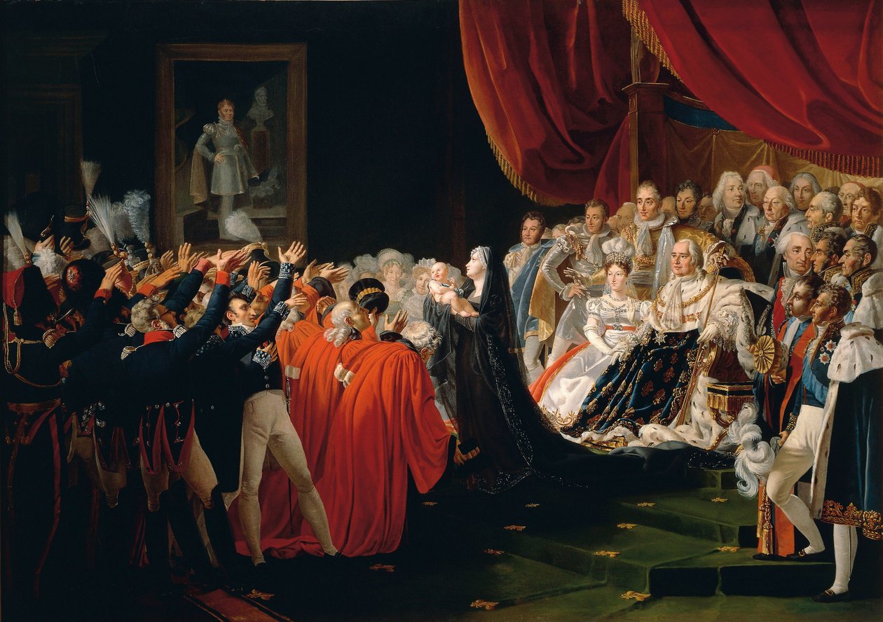 Francja, Wersal, księżna Berry przedstawiająca księcia Bordeaux gapiom autorstwa Charles Nicolas Raphael Lafond