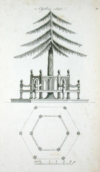 Siedzisko gotyckie, z „Architektura ozdobna w gustach gotyckich, chińskich i nowożytnych”, wydana w 1758 r. (rycina) autorstwa Charles Over