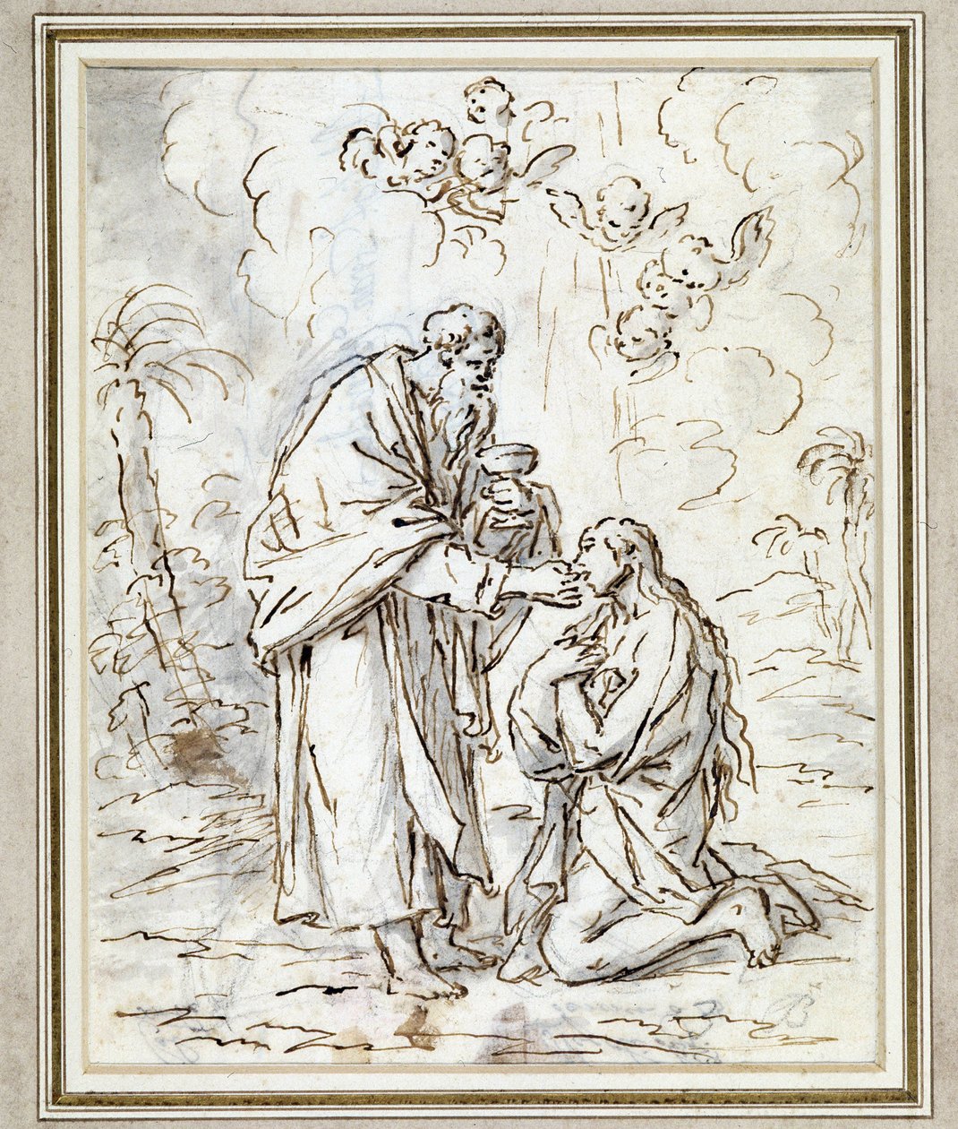 Ostatnia Komunia św. Marii Magdaleny (rysunek) autorstwa Charles Parrocel