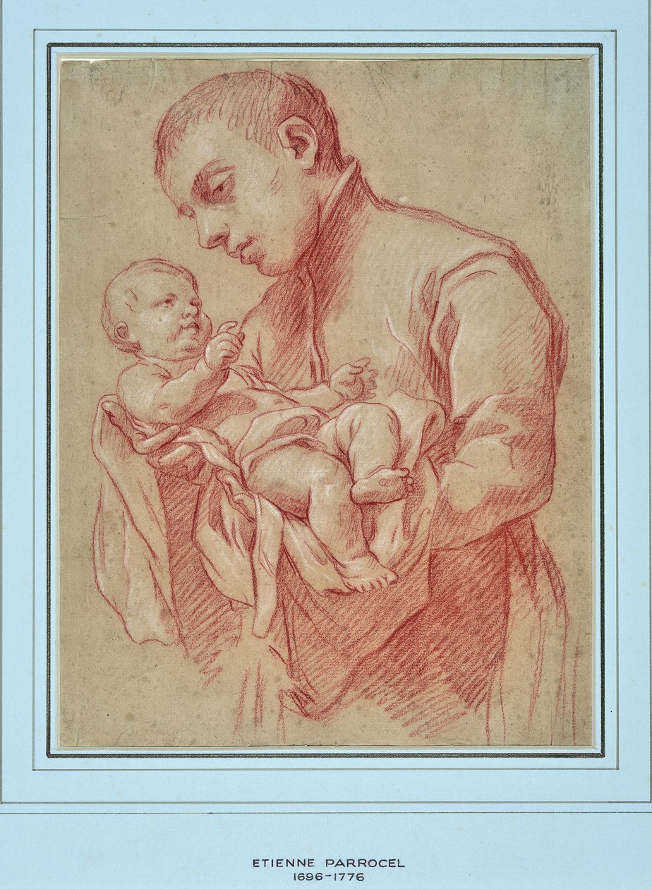 Młody zakonnik trzymający dziecko (rysunek) autorstwa Charles Parrocel