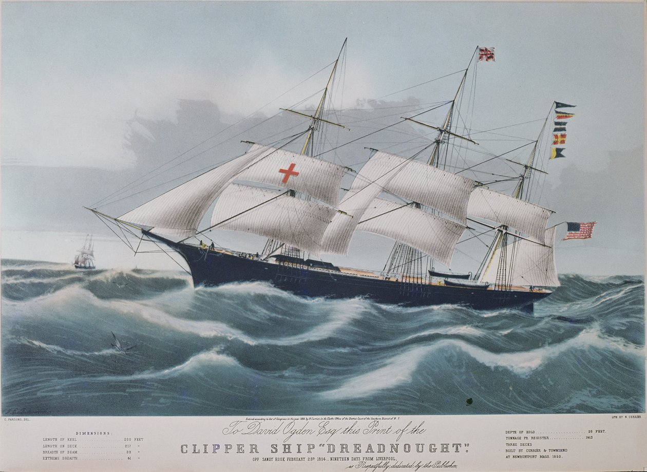 Amerykański kliper „Dreadnought”, litografia Nathaniela Curriera (1813-88) autorstwa Charles Parsons