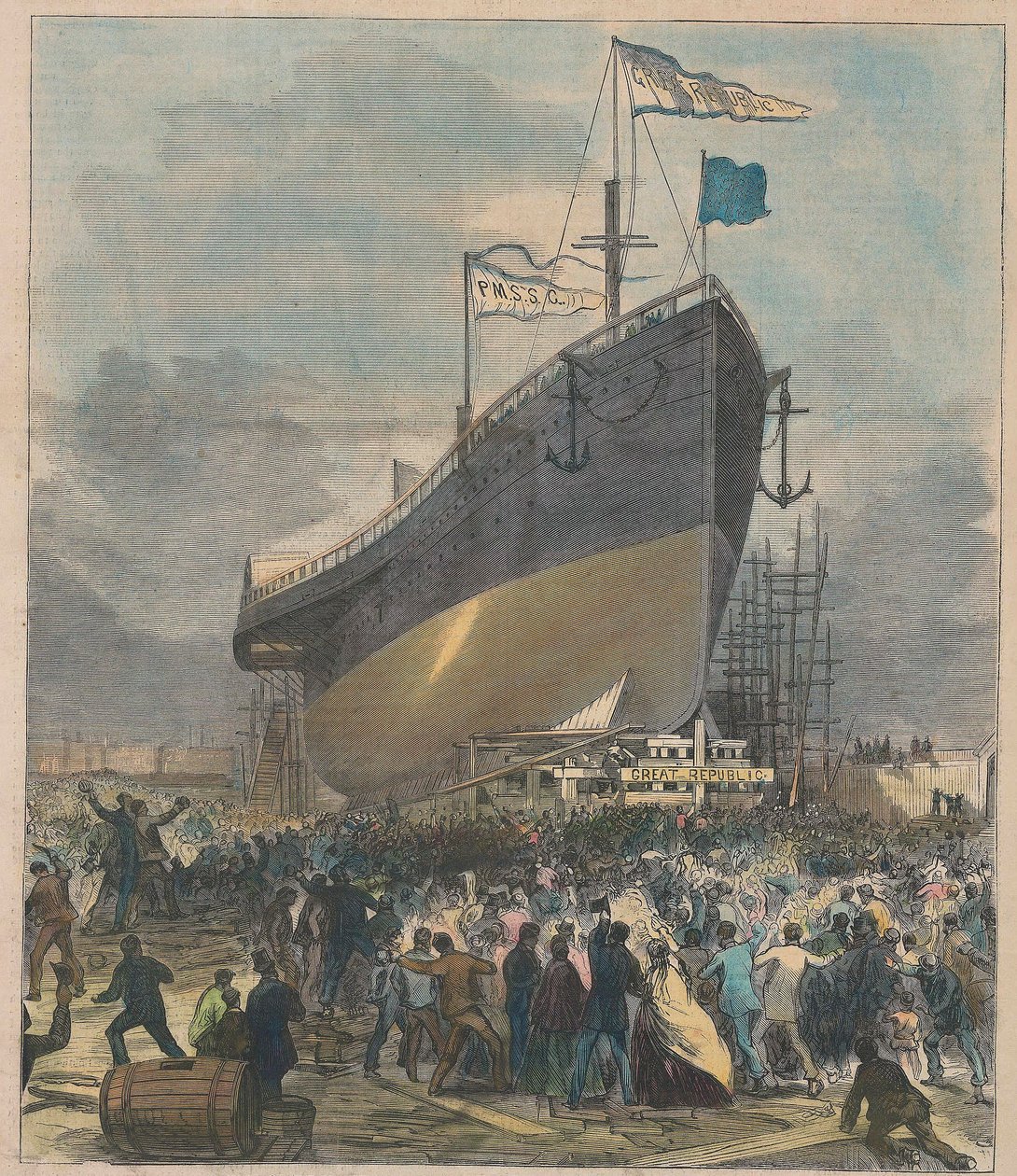 Uruchomienie Sea Steamer Great Republic, wyd. 24 listopada 1866. autorstwa Charles Parsons