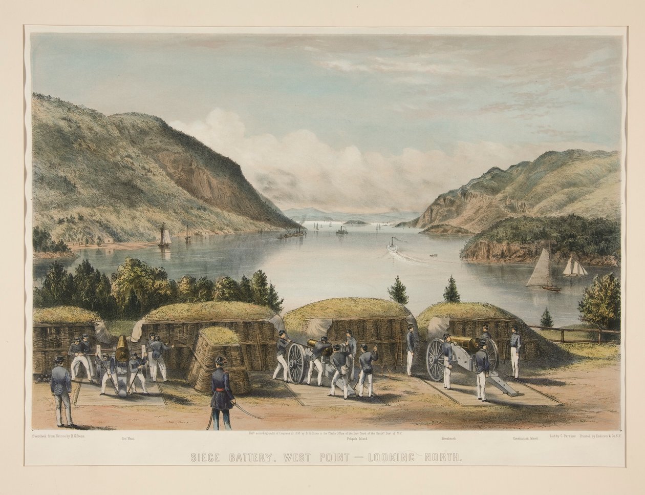 Siege Battery, West Point - Patrząc na północ autorstwa Charles Parsons