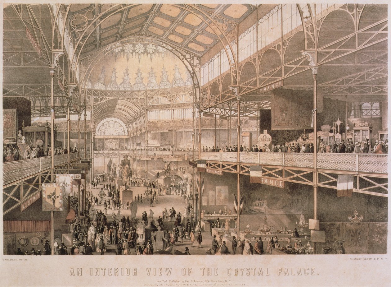Wnętrze nowojorskiego Crystal Palace, wyd. przez Endicott & Co., Nowy Jork, 1855 autorstwa Charles Parsons