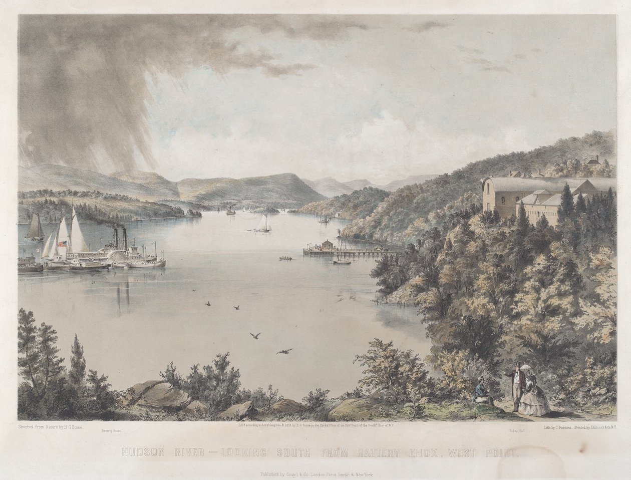 Portfolio rzeki Hudson: Patrząc na południe od Battery Knox, West Point autorstwa Charles Parsons after Benjamin Bellows Grant Stone