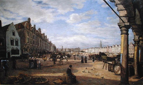 Grande Place dArras w dzień targowy, 1878 autorstwa Charles Paul Etienne Desavary