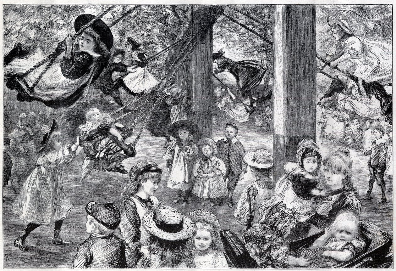 Plenerowa sala gimnastyczna dla dzieci w Battersea Park, Londyn - 1898 - zaczerpnięta z życia przez Paula Renouarda autorstwa Charles Paul Renouard
