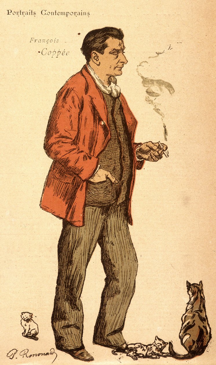 François Coppée palący papierosa i z kotami autorstwa Charles Paul Renouard