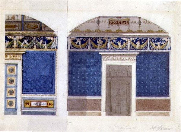 Projekt wnętrza pałacu w stylu empire, ok. 1810 (akwarela i gwasz na papierze) autorstwa Charles Percier